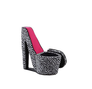 ORE International 32.86 Stiletto Heel Accent Chair Faux Suede Zebra Pattern Hidden Storage Seat Zebra Print w/ Black Trim, Pink Sole HB4258R