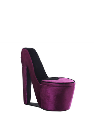 ORE International 32.86 High Heel Accent Chair Faux Suede Storage Seat Bold Vanity Room Decor Purple w/ Black Sole HB4357P