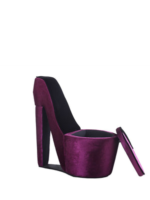 ORE International 32.86 High Heel Accent Chair Faux Suede Storage Seat Bold Vanity Room Decor Purple w/ Black Sole HB4357P