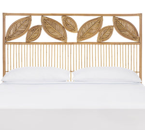 Safavieh Lusine Woven Rattan Mango Wood Headboard Bohemian Coastal Bedroom Honey Wash HBD6503A-Q