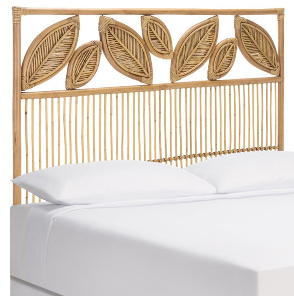 Safavieh Lusine Woven Rattan Mango Wood Headboard Bohemian Coastal Bedroom Honey Wash HBD6503A-Q