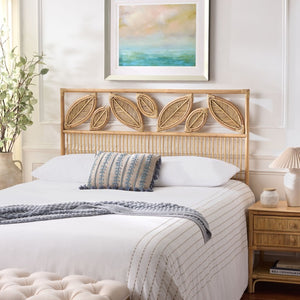 Safavieh Lusine Woven Rattan Mango Wood Headboard Bohemian Coastal Bedroom Honey Wash HBD6503A-Q