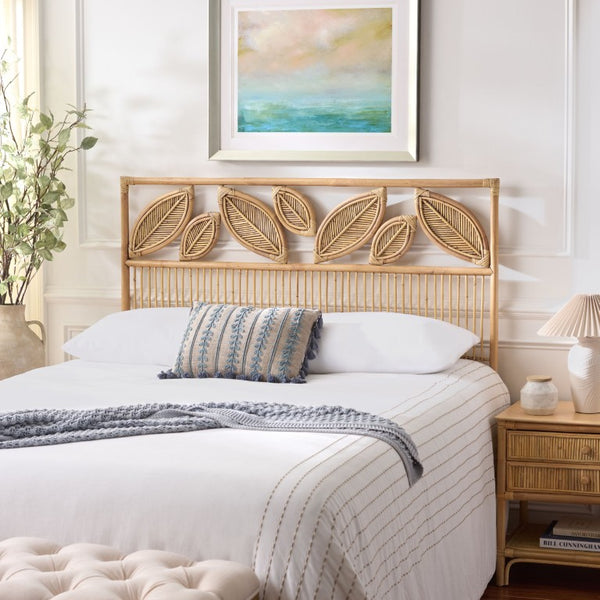 Safavieh Lusine Woven Rattan Mango Wood Headboard Bohemian Coastal Bedroom Honey Wash HBD6503A-Q