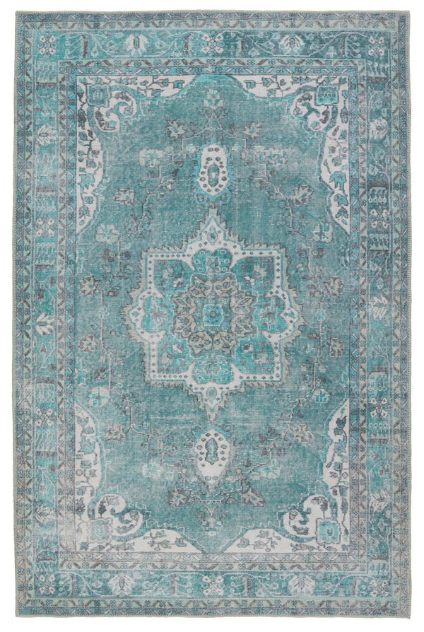 Jaipur Living Kate Lester + Jaipur Living Harman Tamara Updated Traditional Rustic Machine Made Indoor Rug Teal 7'6"x10'