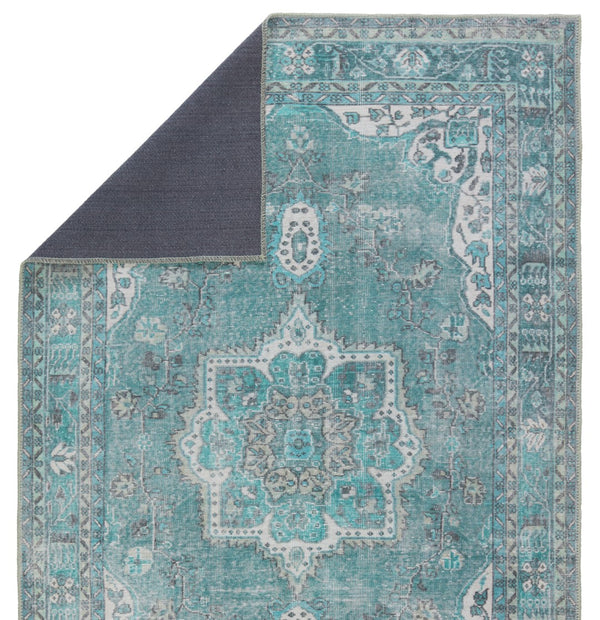 Jaipur Living Kate Lester + Jaipur Living Harman Tamara Updated Traditional Rustic Machine Made Indoor Rug Teal 7'6"x10'
