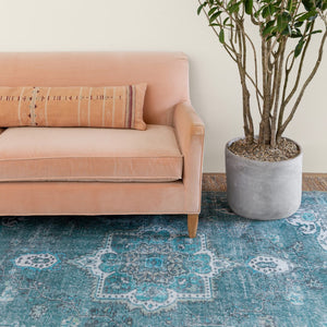 Jaipur Living Kate Lester + Jaipur Living Harman Tamara Updated Traditional Rustic Machine Made Indoor Rug Teal 7'6"x10'