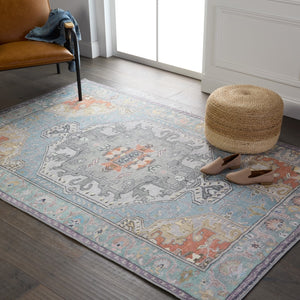 Jaipur Living Kate Lester + Jaipur Living Harman Zenora Southwestern Global Machine Made Indoor Rug Sky Blue 7'6"x10'