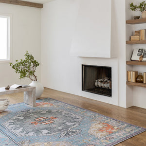 Jaipur Living Kate Lester + Jaipur Living Harman Zenora Southwestern Global Machine Made Indoor Rug Sky Blue 7'6"x10'