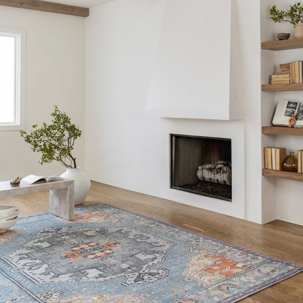 Jaipur Living Kate Lester + Jaipur Living Harman Zenora Southwestern Global Machine Made Indoor Rug Sky Blue 7'6"x10'