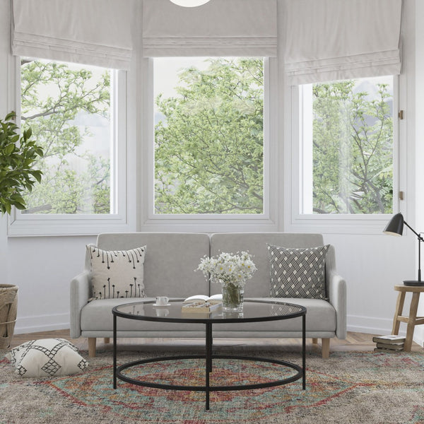 English Elm Delphine Premium Convertible Split-Back Sofa Futon with Curved Armrests for Stylish Living Spaces Gray HC-1035-GY-GG