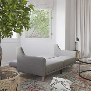 English Elm Delphine Premium Convertible Split-Back Sofa Futon with Curved Armrests for Stylish Living Spaces Gray HC-1035-GY-GG