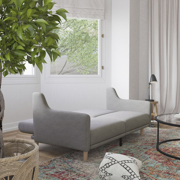 English Elm Delphine Premium Convertible Split-Back Sofa Futon with Curved Armrests for Stylish Living Spaces Gray HC-1035-GY-GG