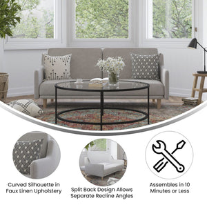 English Elm Delphine Premium Convertible Split-Back Sofa Futon with Curved Armrests for Stylish Living Spaces Gray HC-1035-GY-GG