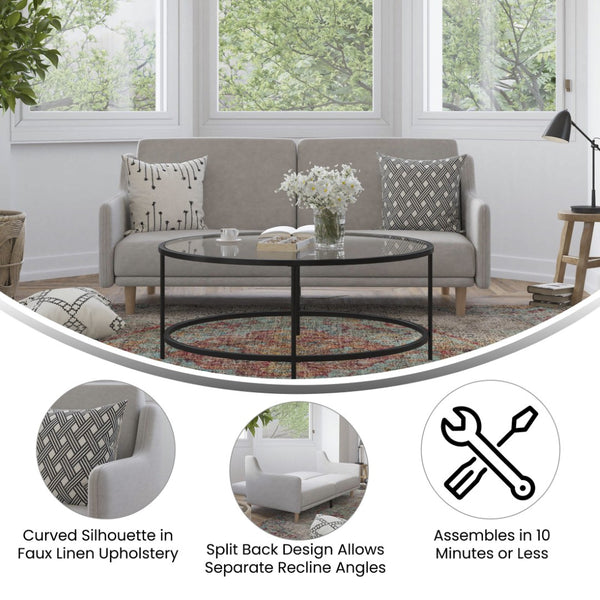 English Elm Delphine Premium Convertible Split-Back Sofa Futon with Curved Armrests for Stylish Living Spaces Gray HC-1035-GY-GG