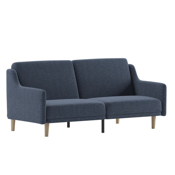 English Elm Delphine Premium Convertible Split-Back Sofa Futon with Curved Armrests for Stylish Living Spaces Navy HC-1035-NV-GG