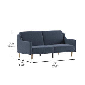 English Elm Delphine Premium Convertible Split-Back Sofa Futon with Curved Armrests for Stylish Living Spaces Navy HC-1035-NV-GG
