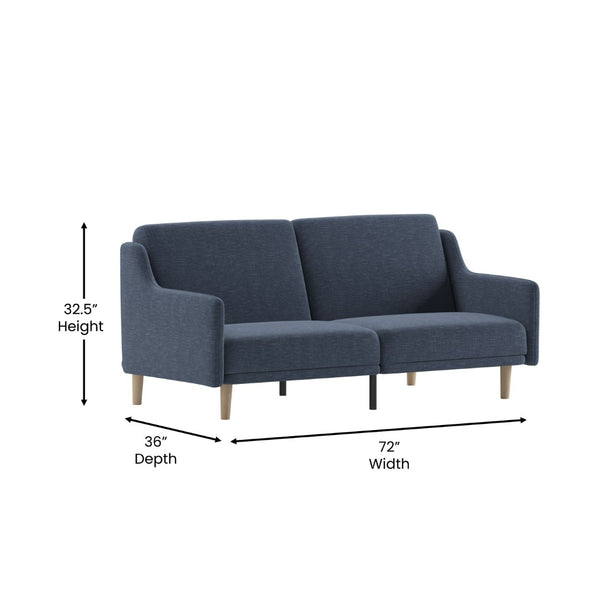 English Elm Delphine Premium Convertible Split-Back Sofa Futon with Curved Armrests for Stylish Living Spaces Navy HC-1035-NV-GG