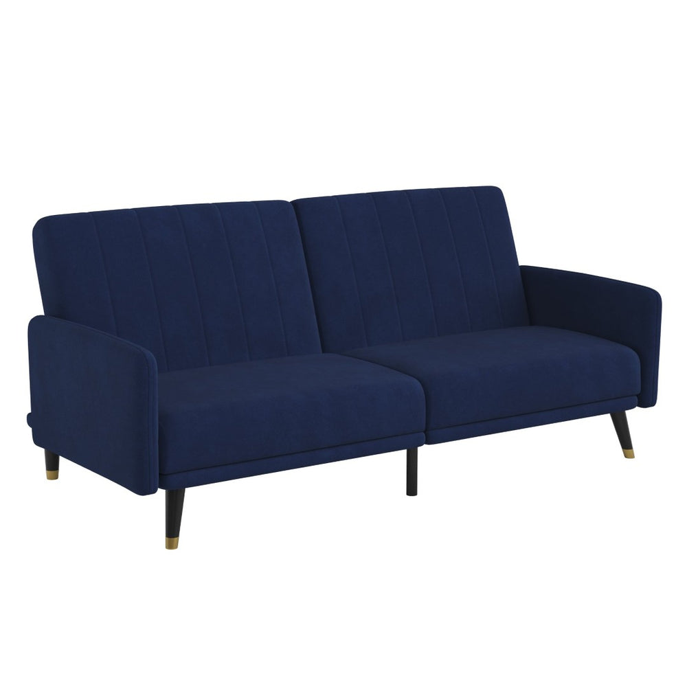 English Elm Sophia Premium Split Back Futon Sofa - Stylish Convertible Sleeper Couch in Navy Velvet for Small Spaces HC-1044-NV-GG