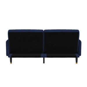 English Elm Sophia Premium Split Back Futon Sofa - Stylish Convertible Sleeper Couch in Navy Velvet for Small Spaces HC-1044-NV-GG