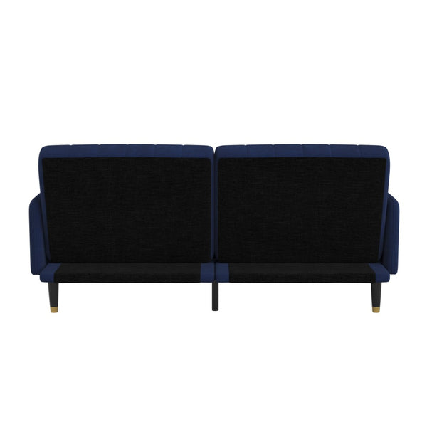 English Elm Sophia Premium Split Back Futon Sofa - Stylish Convertible Sleeper Couch in Navy Velvet for Small Spaces HC-1044-NV-GG