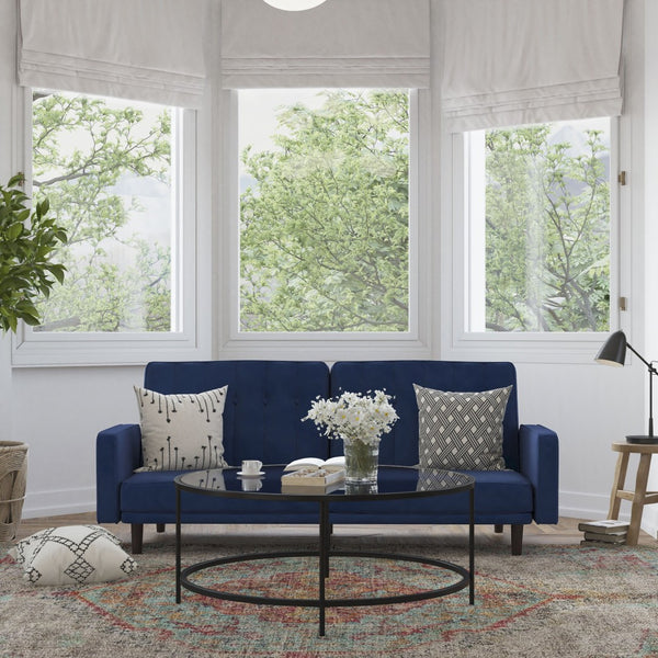 English Elm Carter Premium Tufted Convertible Futon Sofa for Small Spaces - Stylish, Functional & Easy to Assemble Navy HC-1060-NV-GG