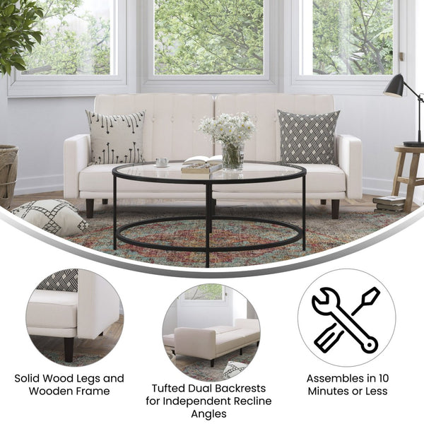 English Elm Carter Premium Tufted Convertible Futon Sofa for Small Spaces - Stylish, Functional & Easy to Assemble Stone HC-1060-STONE-GG