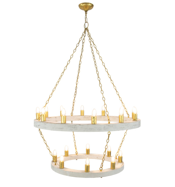 Zeugma Hd123 Stunning Two-tier Chandelier With Antique Wood Finish And Elegant Gold Leaf Accents For Home Décor White Oak Finish With Gold Leaf Wood Frame With Gold Metal Cluster Hd123 White Oak & Gold