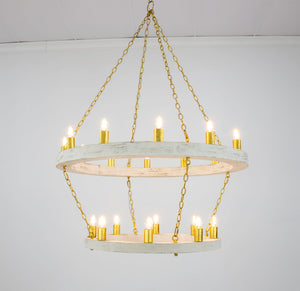 Zeugma Hd123 Stunning Two-tier Chandelier With Antique Wood Finish And Elegant Gold Leaf Accents For Home Décor White Oak Finish With Gold Leaf Wood Frame With Gold Metal Cluster Hd123 White Oak & Gold