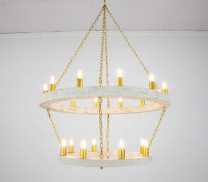 Zeugma Hd123 Stunning Two-tier Chandelier With Antique Wood Finish And Elegant Gold Leaf Accents For Home Décor White Oak Finish With Gold Leaf Wood Frame With Gold Metal Cluster Hd123 White Oak & Gold