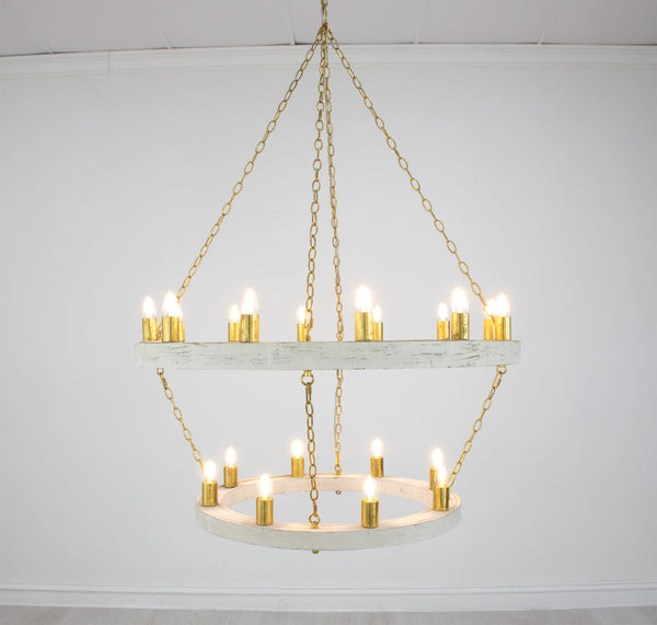 Zeugma Hd123 Stunning Two-tier Chandelier With Antique Wood Finish And Elegant Gold Leaf Accents For Home Décor White Oak Finish With Gold Leaf Wood Frame With Gold Metal Cluster Hd123 White Oak & Gold