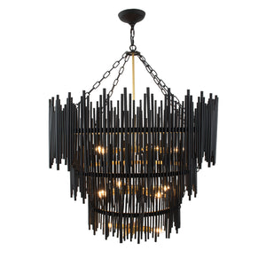 Zeugma Hd130 Stunning 3-tier Chandelier For High Ceilings - Elegant Iron Lighting Fixture For Dramatic Décor Black Finish With Gold Lights Iron,Metal Frame Hd130 Black And Gold