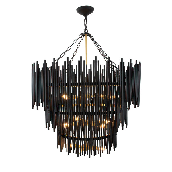 Zeugma Hd130 Stunning 3-tier Chandelier For High Ceilings - Elegant Iron Lighting Fixture For Dramatic Décor Black Finish With Gold Lights Iron,Metal Frame Hd130 Black And Gold