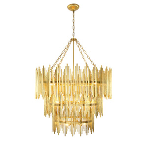 Zeugma Hd130 Stunning 3-tier Chandelier For High Ceilings - Elegant Iron Lighting Fixture For Dramatic Décor Gold Leaf Finish Iron,Metal Frame Hd130 Gold