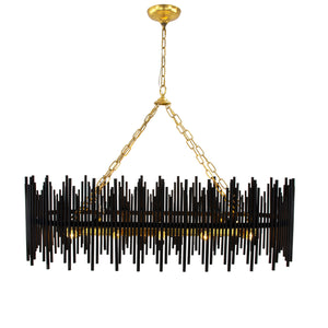 Zeugma Hd131 Elegant Black And Gold Oval Chandelier - Stunning Pendant Light For Dining Rooms And Kitchens Matte Black Finish With Gold Leaf Finish Iron,Metal Frame Hd131 Black And Gold
