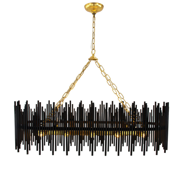 Zeugma Hd131 Elegant Black And Gold Oval Chandelier - Stunning Pendant Light For Dining Rooms And Kitchens Matte Black Finish With Gold Leaf Finish Iron,Metal Frame Hd131 Black And Gold