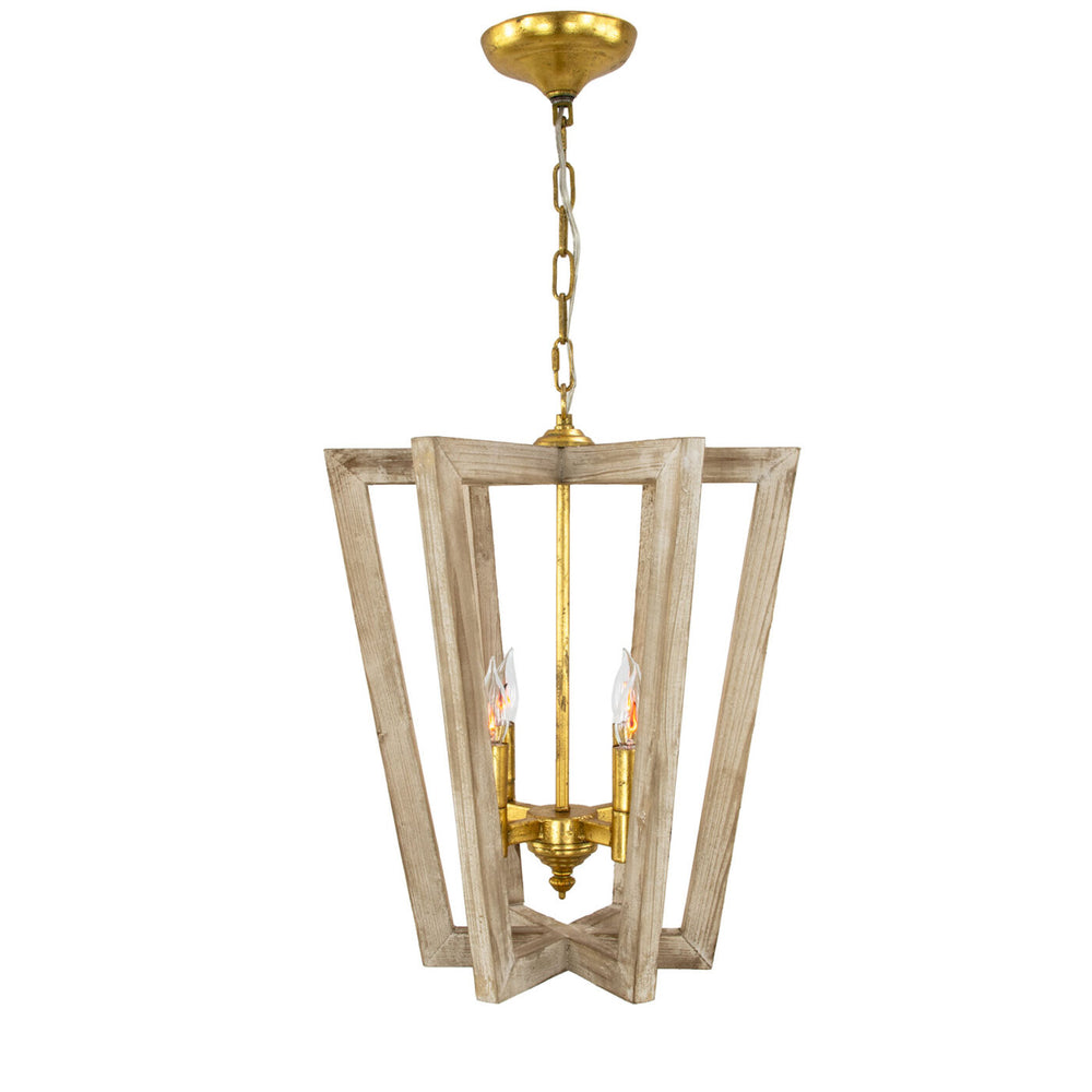 Zeugma Hd133 Elegant Iron-wood Lantern Pendant Light With 4 Bulb Capacity For Stunning Home Ambiance Distressed Dark Wood Finish With Gold Leaf Cluster Iron,Wood Frame Hd133 Natural And Gold