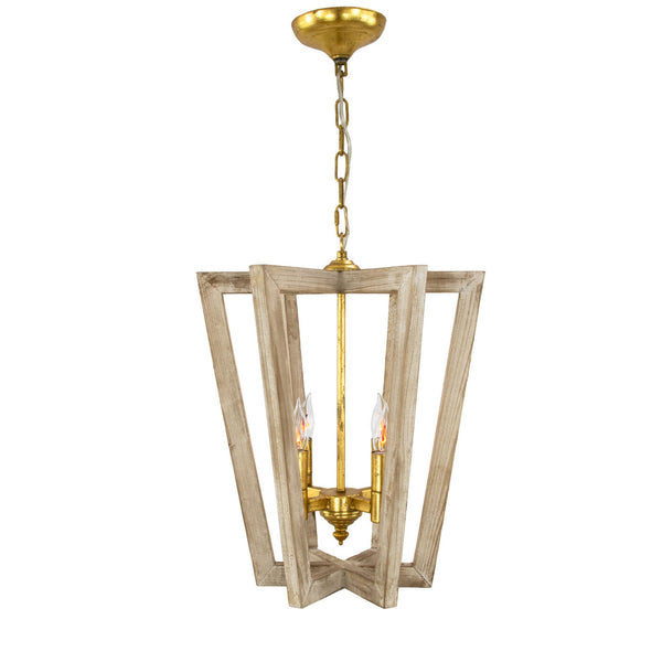 Zeugma Hd133 Elegant Iron-wood Lantern Pendant Light With 4 Bulb Capacity For Stunning Home Ambiance Distressed Dark Wood Finish With Gold Leaf Cluster Iron,Wood Frame Hd133 Natural And Gold