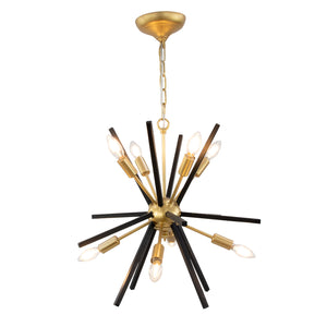 Zeugma Hd136 Elegant Medium-sized Chandelier With 8 Bulb Capacity And Stunning Gold Leaf Accents Black Finish With Gold Leaf Iron,Metal Frame Hd136 Black And Gold
