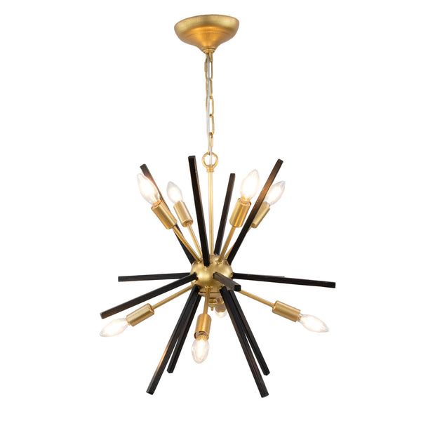 Zeugma Hd136 Elegant Medium-sized Chandelier With 8 Bulb Capacity And Stunning Gold Leaf Accents Black Finish With Gold Leaf Iron,Metal Frame Hd136 Black And Gold