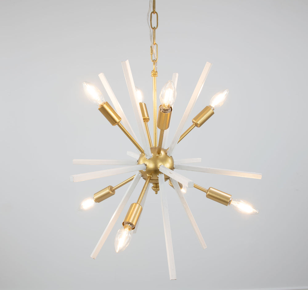 Zeugma Hd136 Elegant Medium-sized Chandelier With 8 Bulb Capacity And Stunning Gold Leaf Accents White Finish With Gold Leaf Iron,Metal Frame Hd136 White And Gold