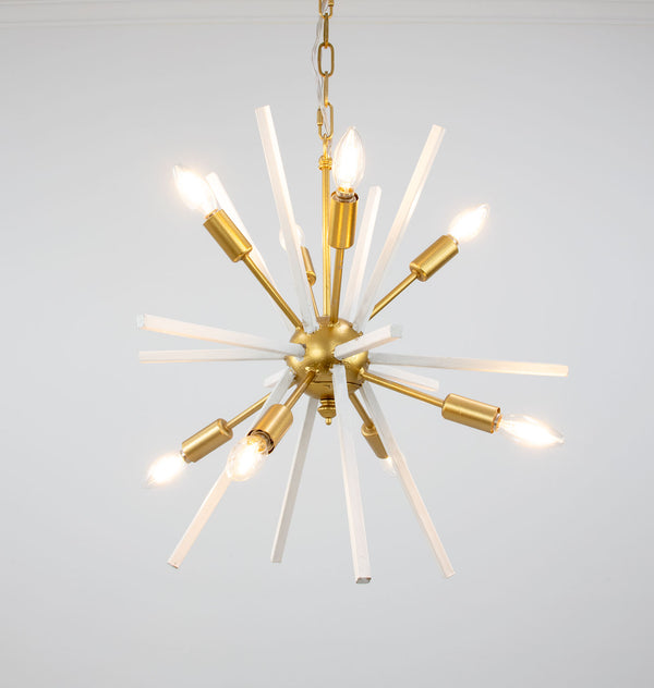 Zeugma Hd136 Elegant Medium-sized Chandelier With 8 Bulb Capacity And Stunning Gold Leaf Accents White Finish With Gold Leaf Iron,Metal Frame Hd136 White And Gold