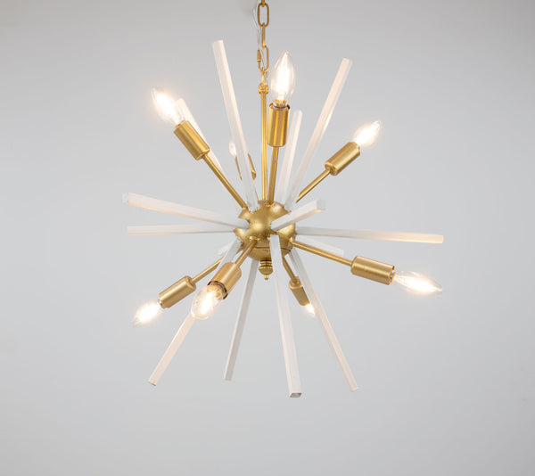 Zeugma Hd136 Elegant Medium-sized Chandelier With 8 Bulb Capacity And Stunning Gold Leaf Accents White Finish With Gold Leaf Iron,Metal Frame Hd136 White And Gold
