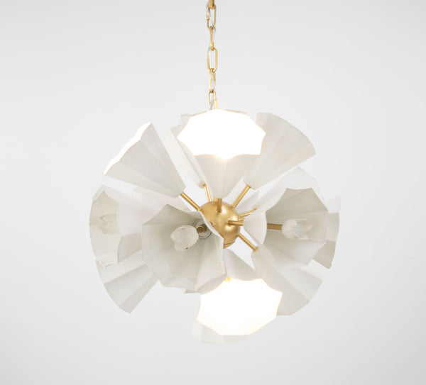 Zeugma Hd139 Elegant White And Gold Chandelier - Medium Size, 8 Bulb Design, Perfect For Modern Spaces White Finish With Soft Gold Leaf Iron,Metal Frame Hd139 White And Gold
