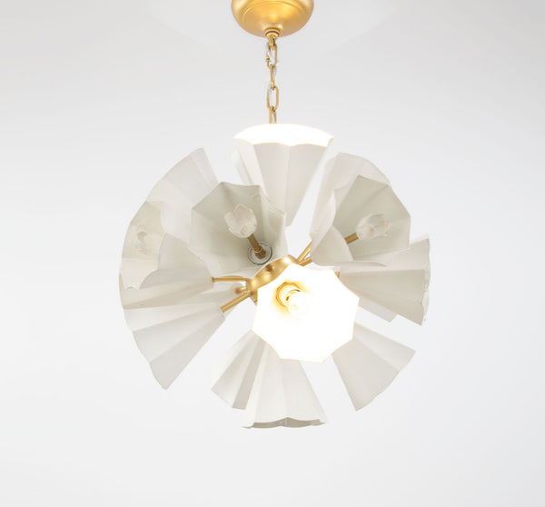 Zeugma Hd139 Elegant White And Gold Chandelier - Medium Size, 8 Bulb Design, Perfect For Modern Spaces White Finish With Soft Gold Leaf Iron,Metal Frame Hd139 White And Gold