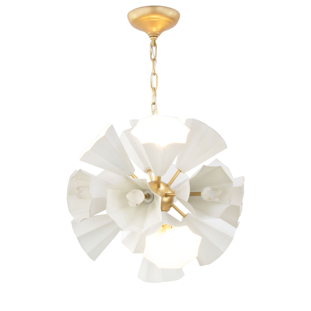 Zeugma Hd139 Elegant White And Gold Chandelier - Medium Size, 8 Bulb Design, Perfect For Modern Spaces White Finish With Soft Gold Leaf Iron,Metal Frame Hd139 White And Gold
