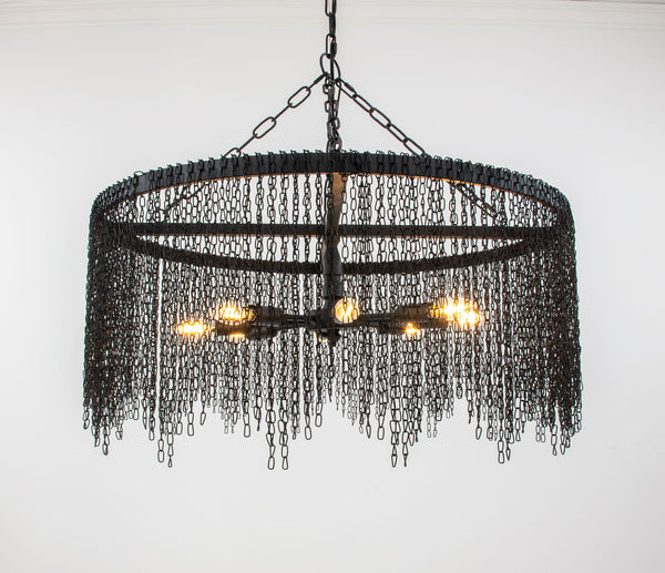 Zeugma Hd141 Elegant Large Chandelier - Stunning Iron Frame, 8 Bulb Capacity, Adjustable Chain Length For Style Black Finish Iron,Metal Frame Hd141 Black