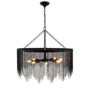 Zeugma Hd141 Elegant Large Chandelier - Stunning Iron Frame, 8 Bulb Capacity, Adjustable Chain Length For Style Black Finish Iron,Metal Frame Hd141 Black