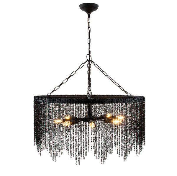 Zeugma Hd141 Elegant Large Chandelier - Stunning Iron Frame, 8 Bulb Capacity, Adjustable Chain Length For Style Black Finish Iron,Metal Frame Hd141 Black