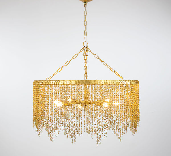 Zeugma Hd141 Elegant Large Chandelier - Stunning Iron Frame, 8 Bulb Capacity, Adjustable Chain Length For Style Soft Gold Leaf Iron,Metal Frame Hd141 Gold