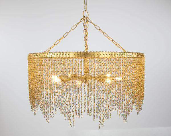 Zeugma Hd141 Elegant Large Chandelier - Stunning Iron Frame, 8 Bulb Capacity, Adjustable Chain Length For Style Soft Gold Leaf Iron,Metal Frame Hd141 Gold